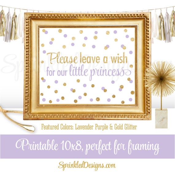 Leave A Wish for our Little Princess - Baby Shower or Birthday Girl Guest Book Sign - Lavender Purple Gold Glitter - Printable Party Sign Il_570xn