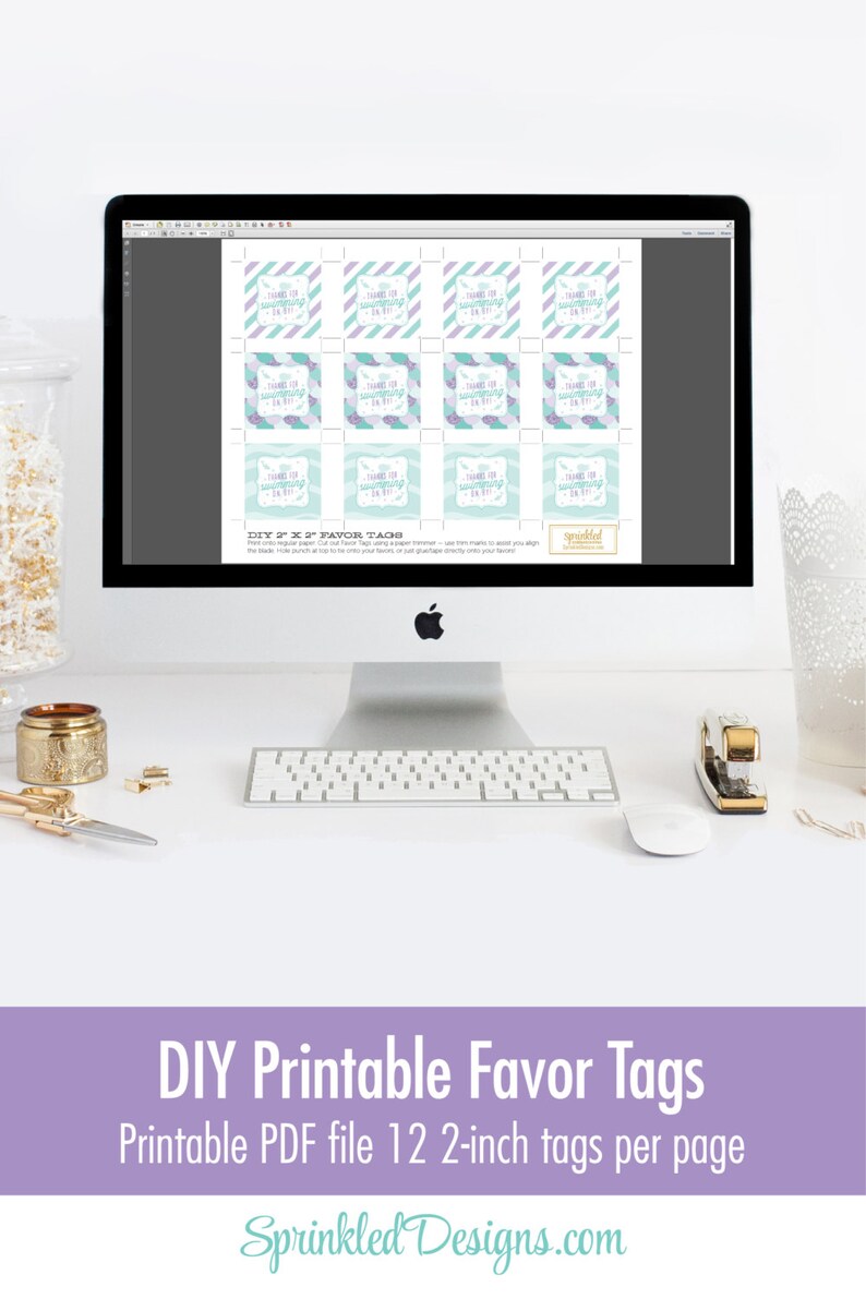 Mermaid Tail Small Bottle Glitter Dusts Favor Tags - Instant Download - Digital Printable File -MT3 main image 1