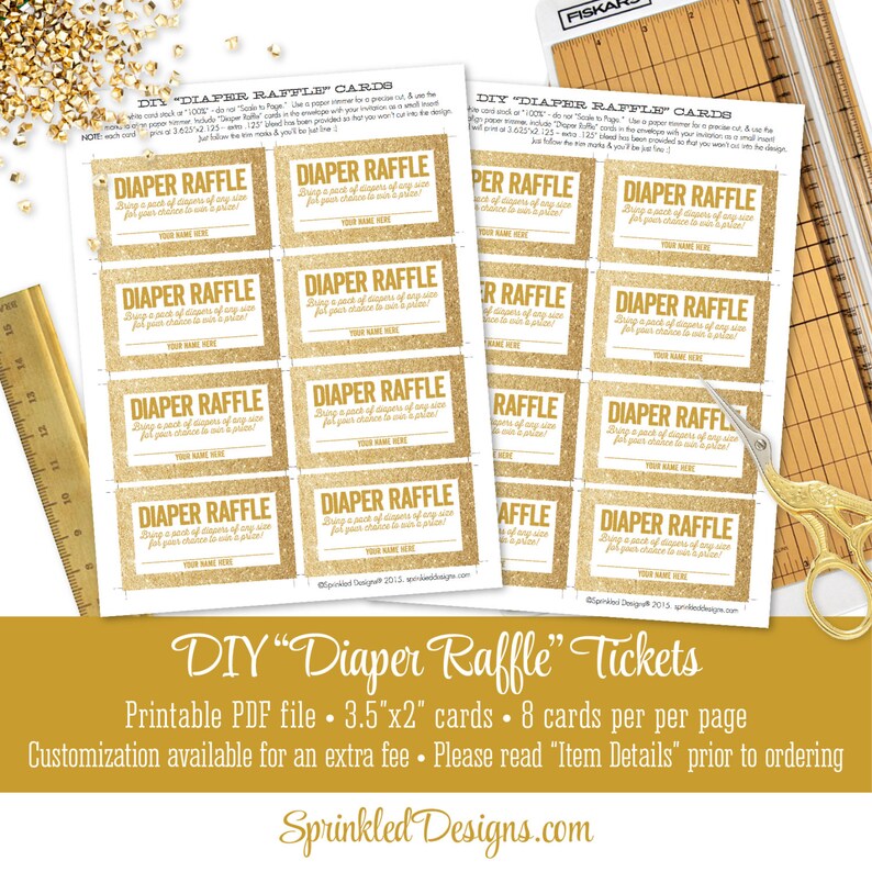 printable diaper raffle tickets gold glitter baby shower etsy