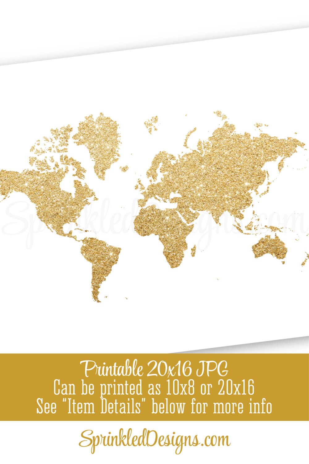 Gold Glitter World Map Wall Art Print Printable Baby Girl Etsy