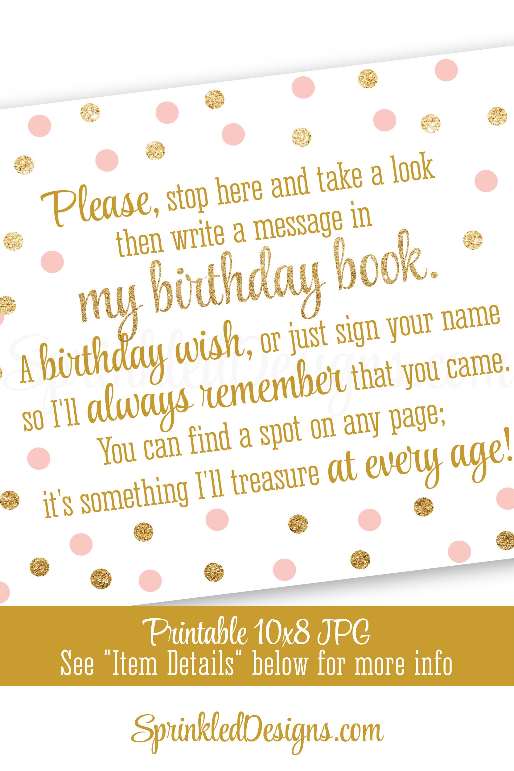 Birthday Guest Book Sign Pink and Gold Birthday Decorations Etsy