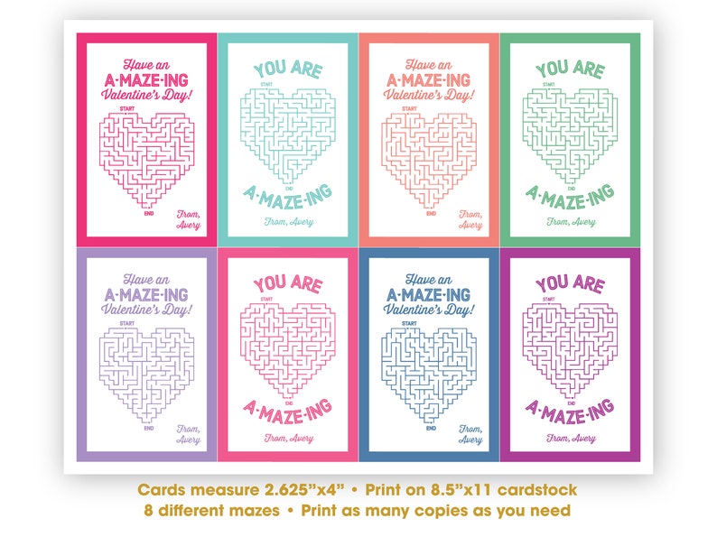 Heart Maze Valentines Cards You're Amazing Non Candy Valentines Classroom Valentines for School Classmates Students Teachers Corjl image 4