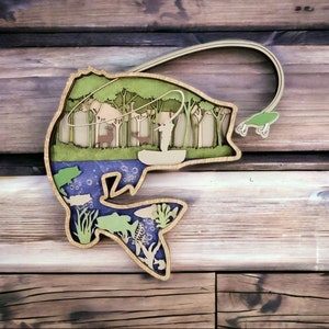 Largemouth bass fish  decoration for Christmas gift, fisherman&#39;s cabin, wood fish scene wall decoration