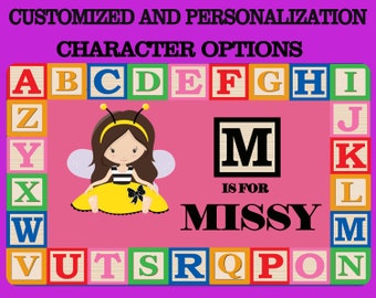 Kid's Personalized Girl Bee Alphabet Placemat. Multiple Characters! Perfect Gift for any occasion.  Custom Children's Placemat 10x16 Inches