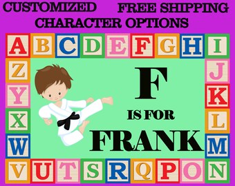 Kid's Personalized Boys Placemat-Multiple Characters-Personalized Boys Karate Alphabet-Children's Placemat 10x16 Inches!