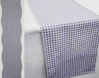 Navy Blue & White Checked Gingham Table Runner