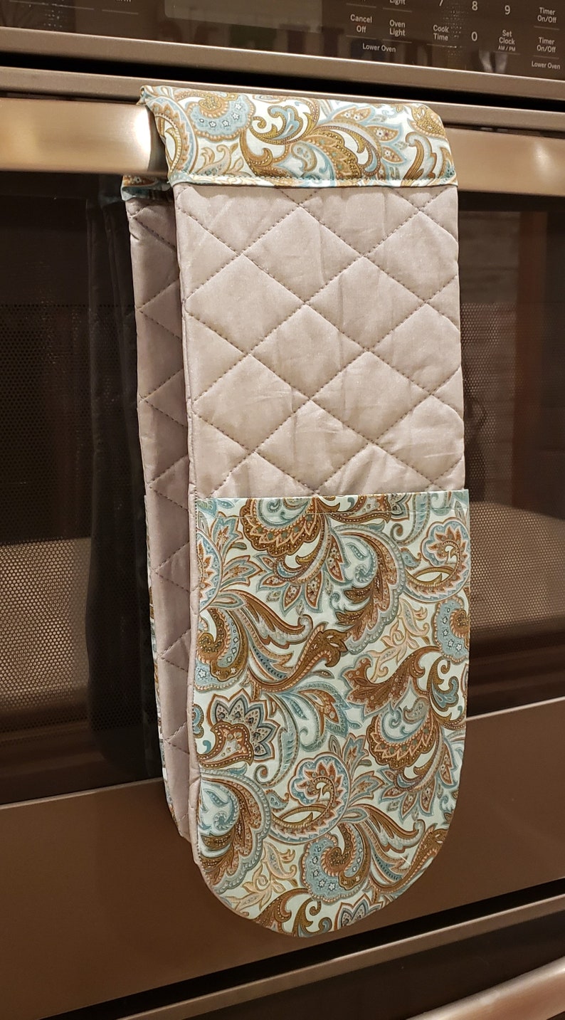 Brown & Teal Paisley Double Oven Mitt Etsy