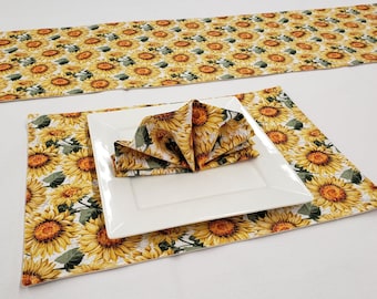 Harvest Sunflowers Placemat Table Runner Cloth Napkins Set
