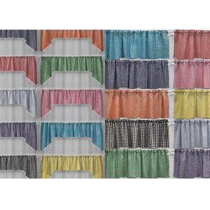 Checked Gingham Valances, Curtains or Swags (10 Colors Available)