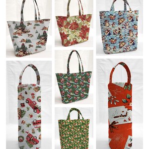 Christmas Reusable Fabric Gift Bags and/or Tote Bags (7 Patterns Available)