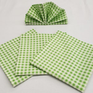 Green & White Checked Gingham Cloth Napkins