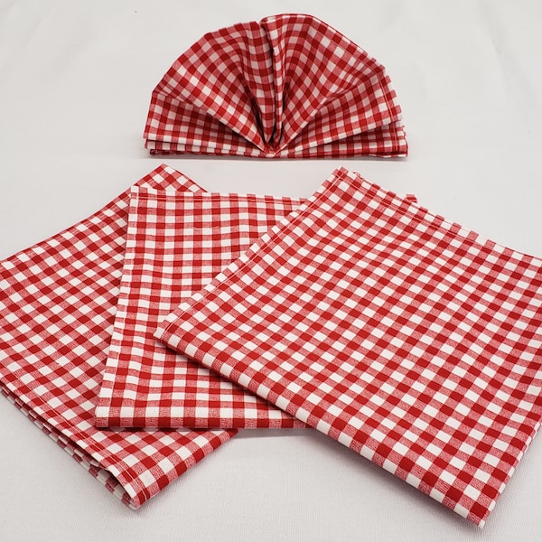 Red & White Checked Gingham Cloth Napkins