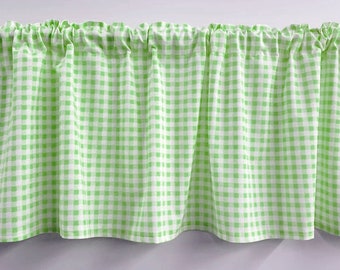 Green & White Checked Valances, Curtains or Swags