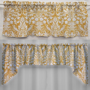 Gold Floral Damask Valances, Curtains or Swags