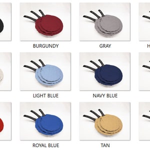 May include: Set of three round pan covers in various colors, including black, burgundy, gray, hunter green, ivory, light blue, navy blue, pink, red, royal blue, tan, and white.