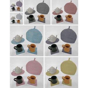 Checked Gingham Tea Pot Cozy & Coaster Set