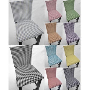 Checked Gingham Dining Room Chair Back Covers or Seat Covers (10 Colors Available)