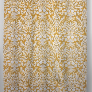 Gold Floral Damask French Door Curtain Panel with Tie Back