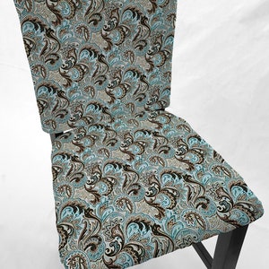 Brown & Teal Paisley Dining Room Chair Back Covers or Seat Covers
