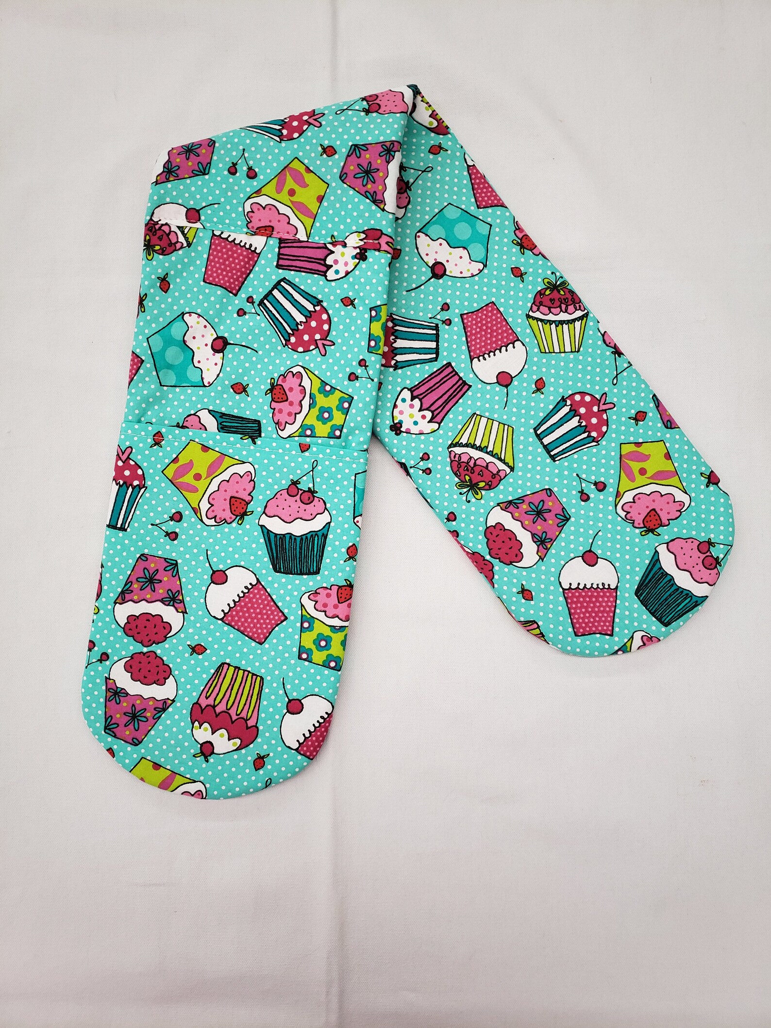 Teal Cupcake Double Oven Mitt Etsy