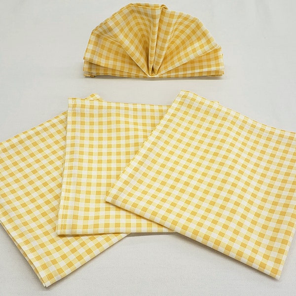Yellow & White Checked Gingham Cloth Napkins