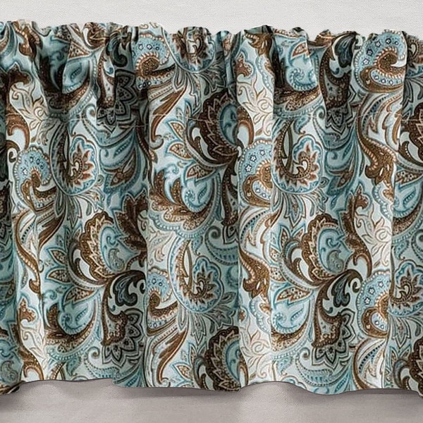 Brown & Teal Paisley Valances, Curtains or Swags