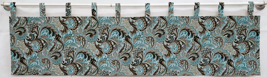 Penny's Needful Things Brown & Teal Paisley Curtain Panels – 40\" Wide – Rod Pocket – 100% Cotton