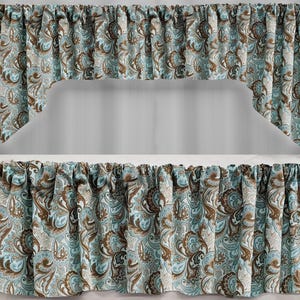 Brown & Teal Paisley Valances, Curtains or Swags