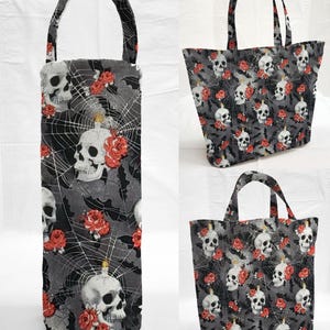 Skulls Webs & Roses Reusable Fabric Gift Bags and/or Tote Bags