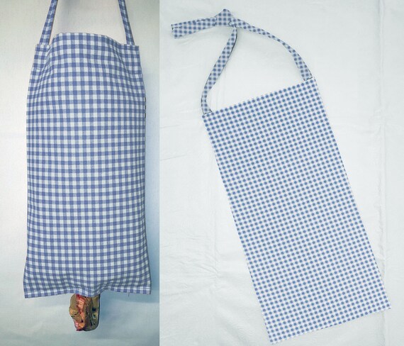 Light Blue & White Checked Gingham Plastic Grocery Shopping 