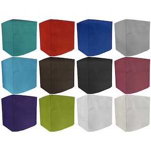 May include: A collection of twelve solid-colored, square-shaped covers. The covers are displayed in a grid, showcasing a variety of colors including teal, red, blue, gray, light blue, brown, black, burgundy, purple, green, white, and off-white.