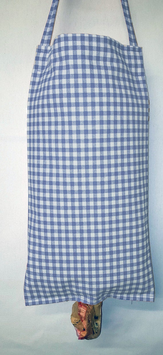 Light Blue & White Checked Gingham Plastic Grocery Shopping 