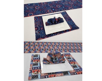 Americana Placemat Table Runner Cloth Napkins Set