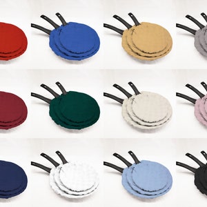 May include: Set of three round pan covers in various colors, including red, blue, green, burgundy, beige, gray, pink, navy, white, light blue, and black.