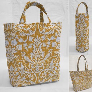 Gold Floral Damask Reusable Fabric Gift Bags and/or Tote Bags