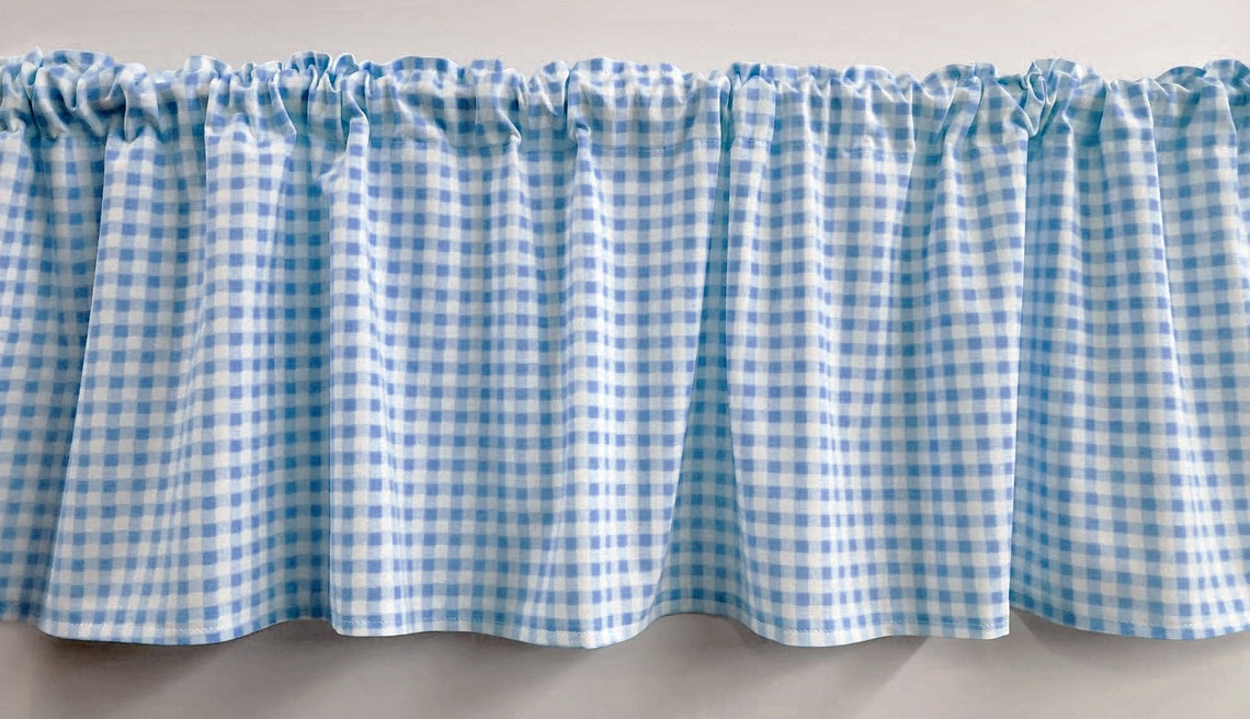 Light Blue & White Checked Gingham Valances Curtains or Swags Etsy