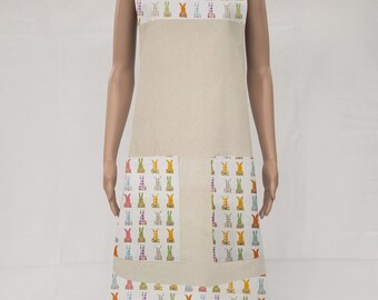 Easter Bunnies on Natural Canvas Cross Back Apron