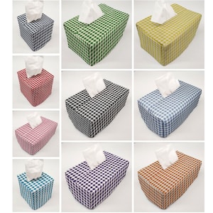 Checked Gingham Tissue Box Cover (10 Colors Available)