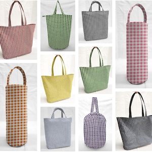 Checked Gingham Reusable Fabric Gift Bags and/or Tote Bags (10 Colors Available)