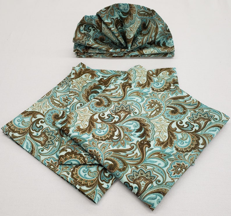 Brown & Teal Paisley Placemat Table Runner Cloth Napkins Set Etsy