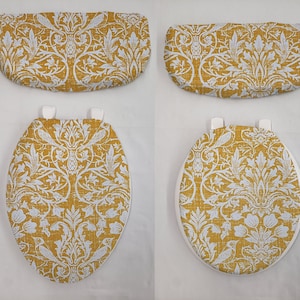 Gold Floral Damask Toilet Seat Lid and Tank Cover Set