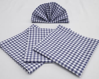 Navy Blue & White Checked Gingham Cloth Napkins