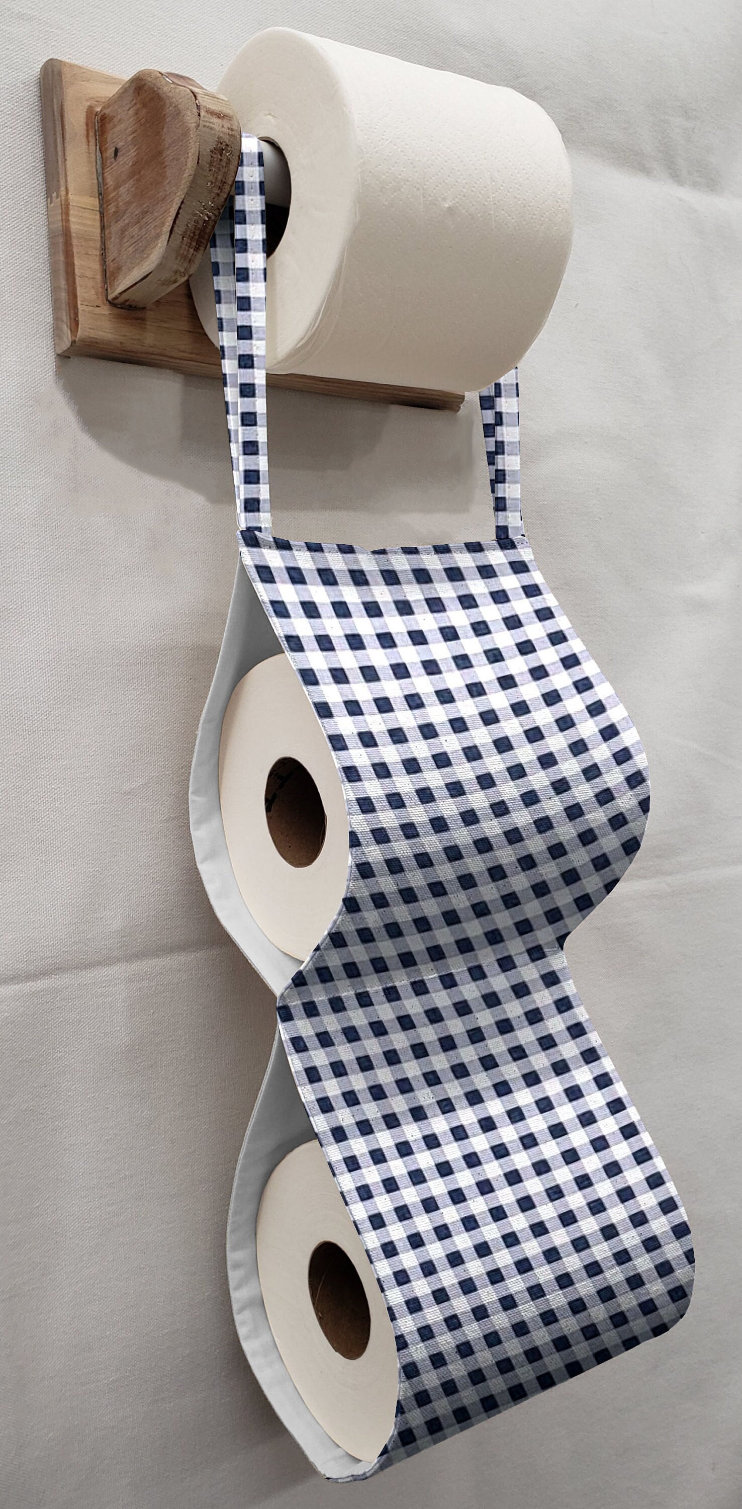 Navy Blue & White Checked Gingham Toilet Paper Holder