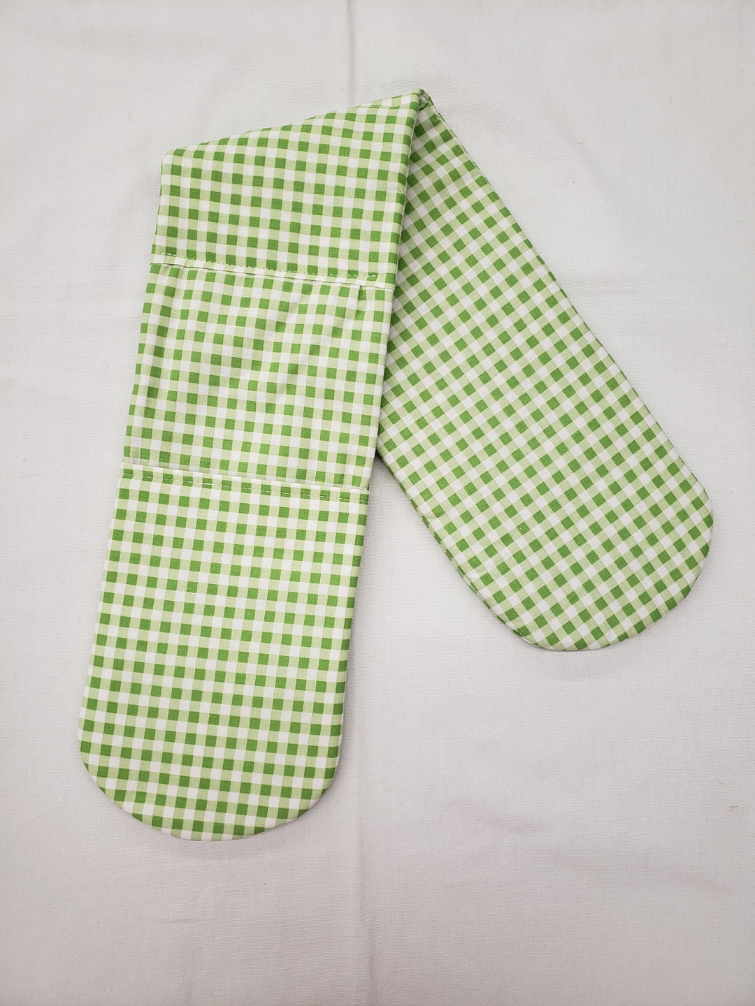 Green & White Checked Double Oven Mitt Etsy