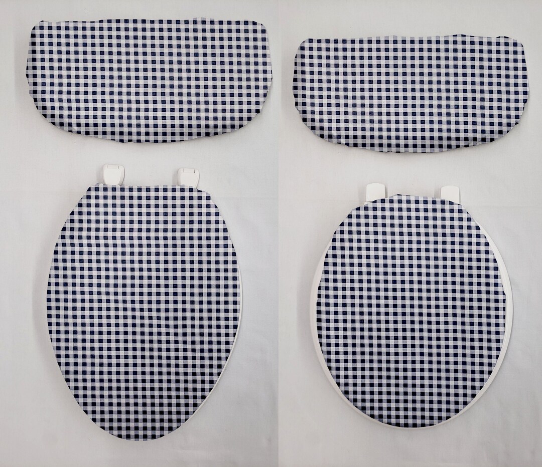 Navy Blue & White Checked Gingham Toilet Seat Lid and Tank Cover Set Etsy