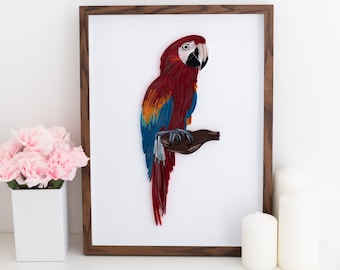 Macaw Parrot Unique Paper Art, Beautiful 3d Bird Wall Decor, Animal Lovers Gift Idea, Amazing Tropical Bedroom Wall Hanging, Modern Artwork