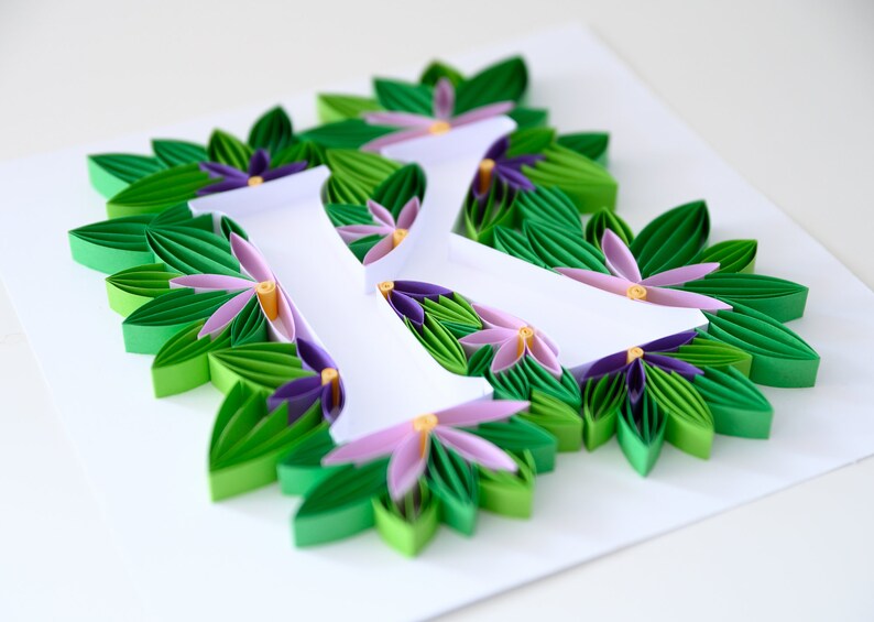 Quilling Letter K Floral Monogram Wall Hanging Framed Paper Etsy