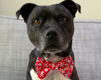 Bad To The Bone Dog Bow Tie / Red Skull Dog Bow Tie / Dog Bow Ties