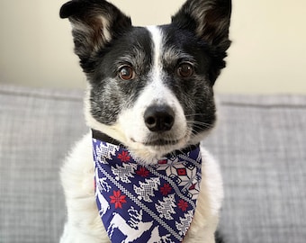 Reindeer Dog Bandana / Christmas Dog Bandana / Christmas Sweater Dog Bandana