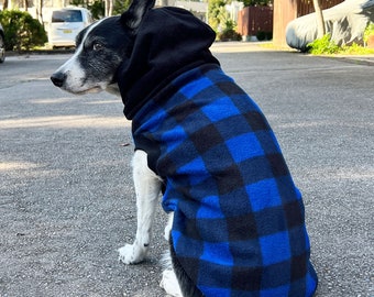 Buffalo Blue Dog Hoodie / Dog Hoodies / Blue Polar Fleece Dog Jacket